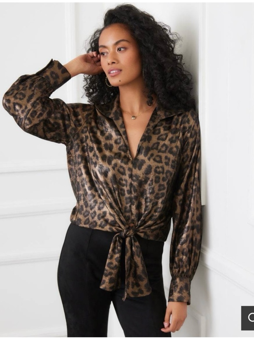 Karen Kane Leopard Tie-Front Blouse - Brown & Black